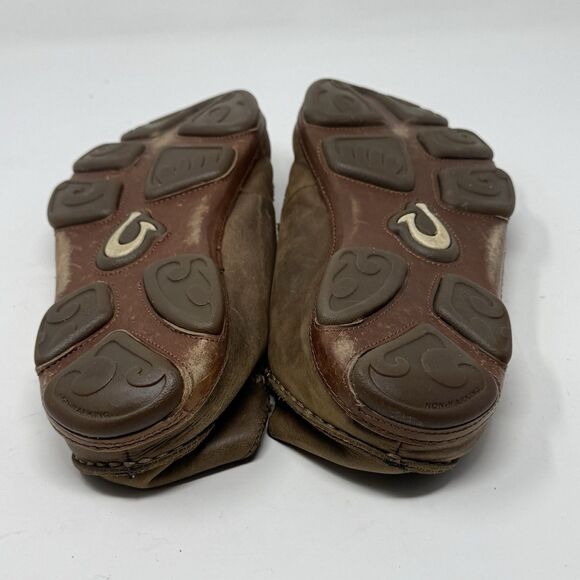 OluKai Moloa Shoes Mens 10 Brown Leather Slip On Moc Toe Casual Loafers